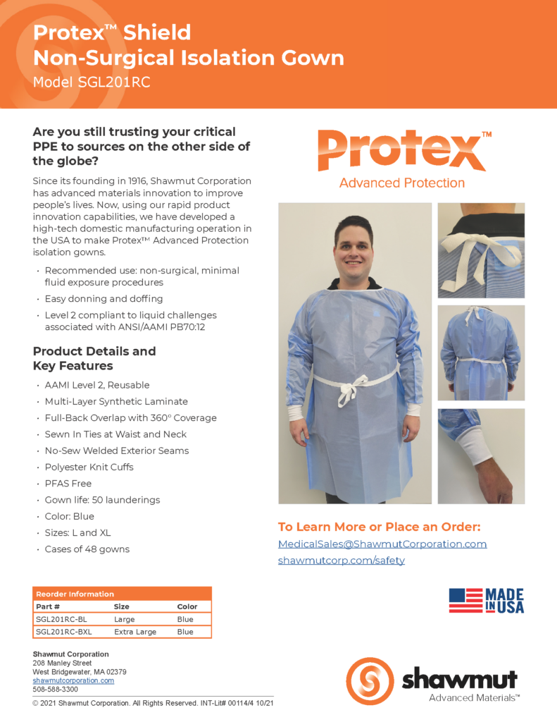 Protex Shield Non-Surgical Isolation Gown, Model SGL201RC