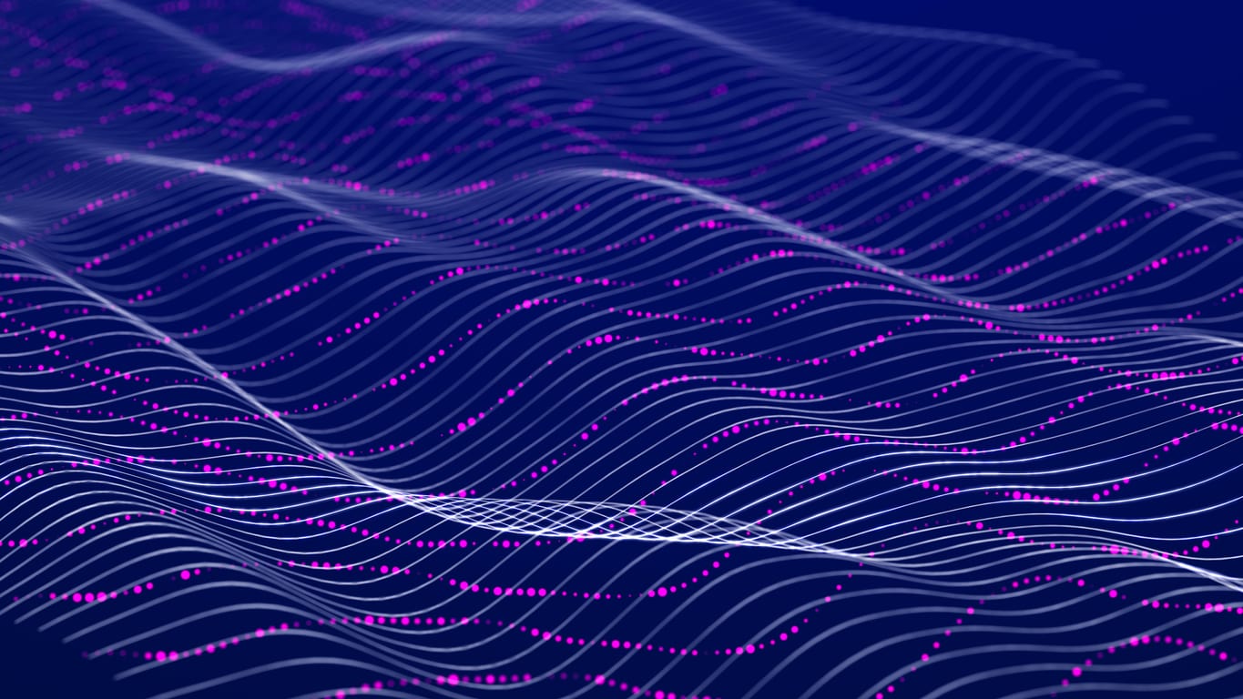 Beautiful curved wave on a dark background. Digital technology background. Concept of network