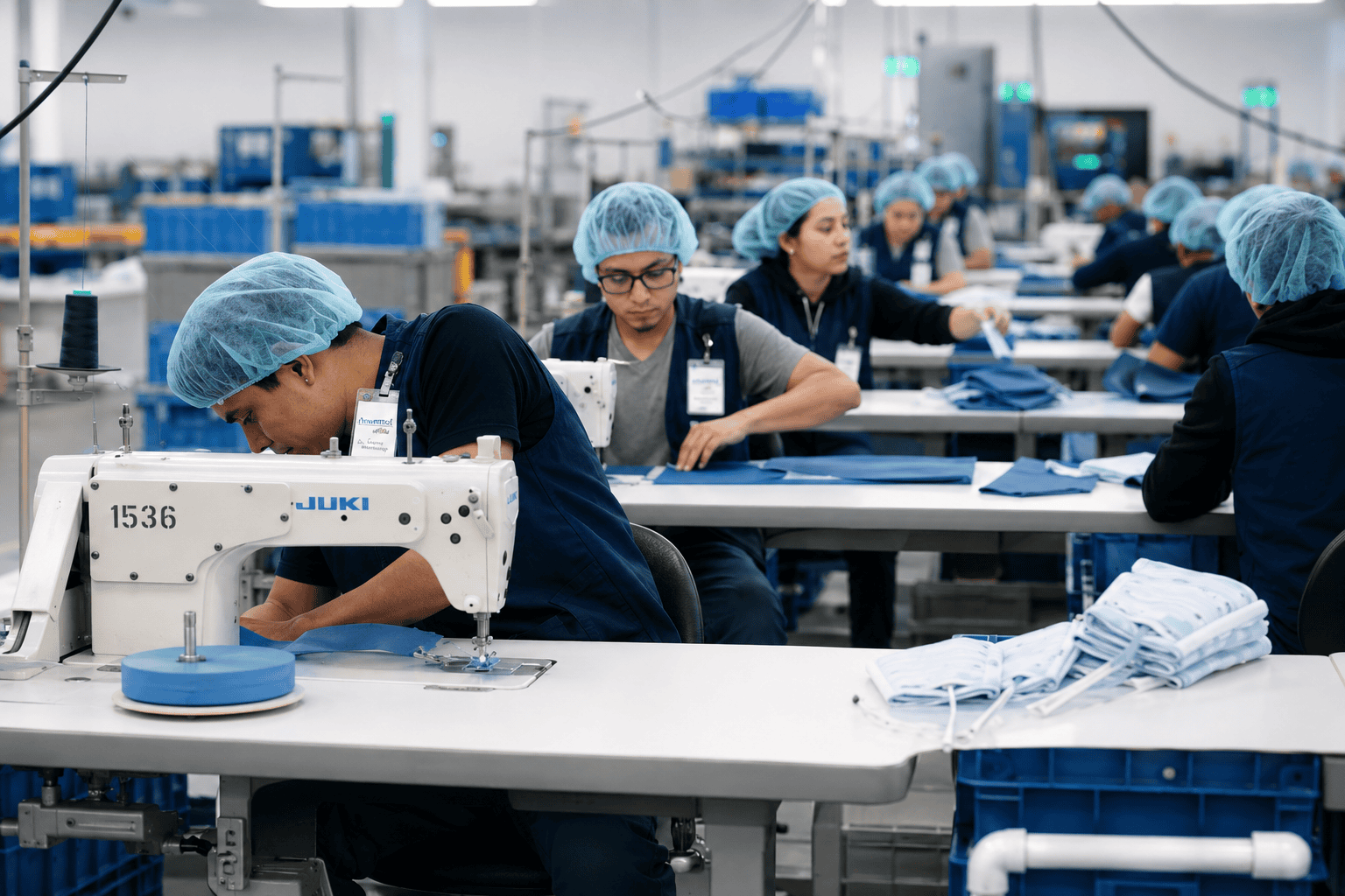 Contract manufacturing employees working with product